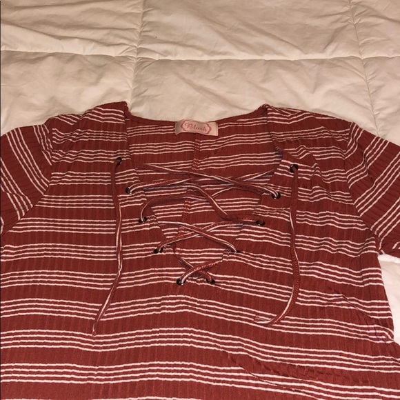 Lace Up Striped T Shirt Dress - Picture 3 of 5